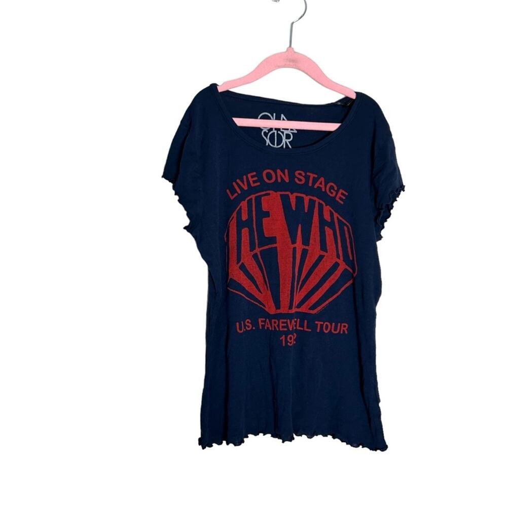 NWT Chaser The Who Band Tee Short‎ Sleeve Scalloped Hem T Shirt Navy Blue Size 6